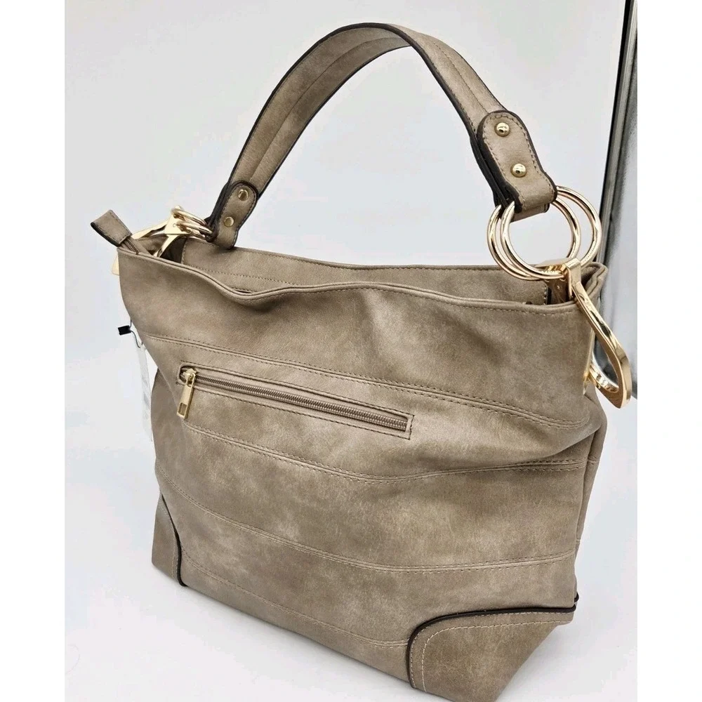 Womens Hobo SHoulder bag Snap HOOK Hardware‎ Mushroom DS NEW Beige Gold